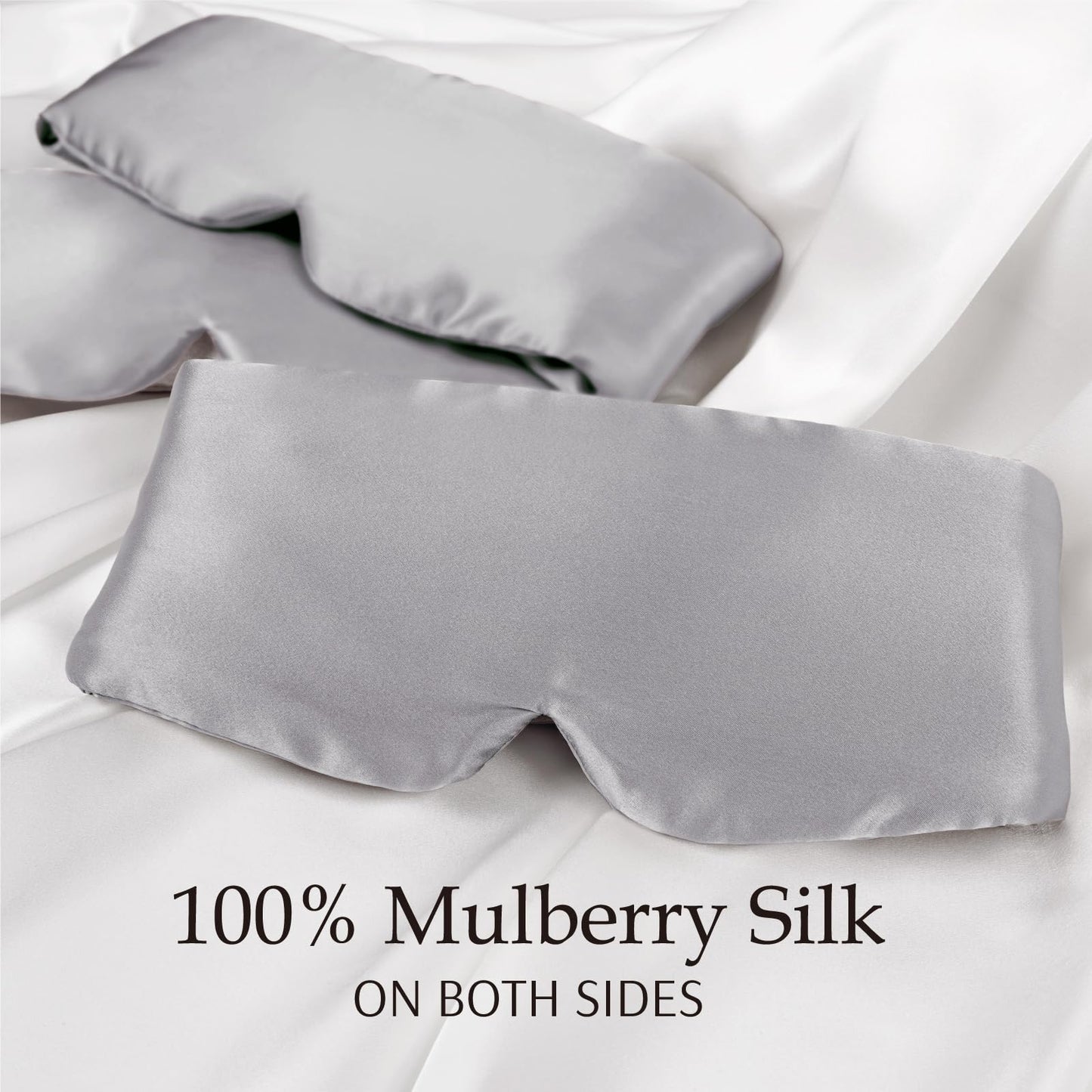 Zenssia 100% Mulberry Silk Sleep Mask Eye Mask for Man and Woman with Adjustable Headband, Full Size Large Sleep Mask & Blindfold for Total Blackout for All Night Sleep, Travel & Nap-Silvergrey
