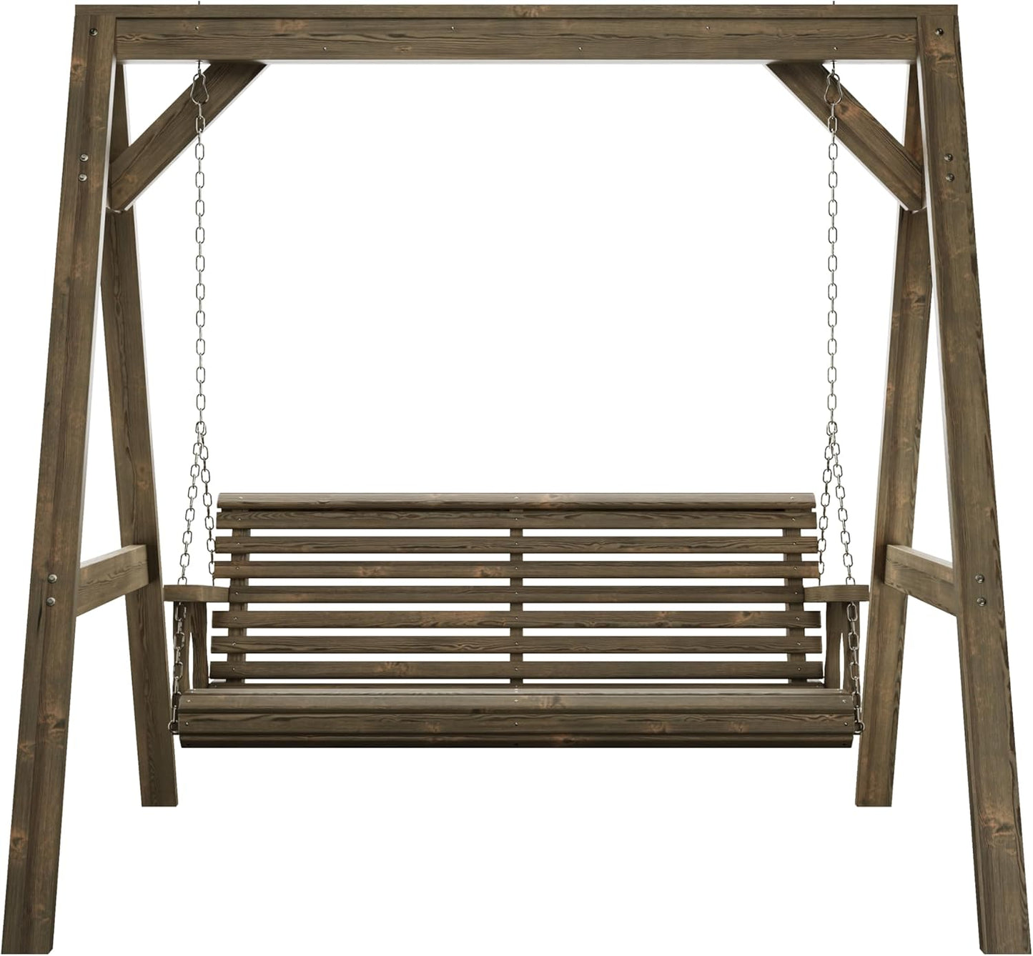 Amish Casual 6 Foot Roll Back Swing with A-Frame Stand in Dark Walnut - Freestanding Wood Porch Swing for Patio, Yard or Garden