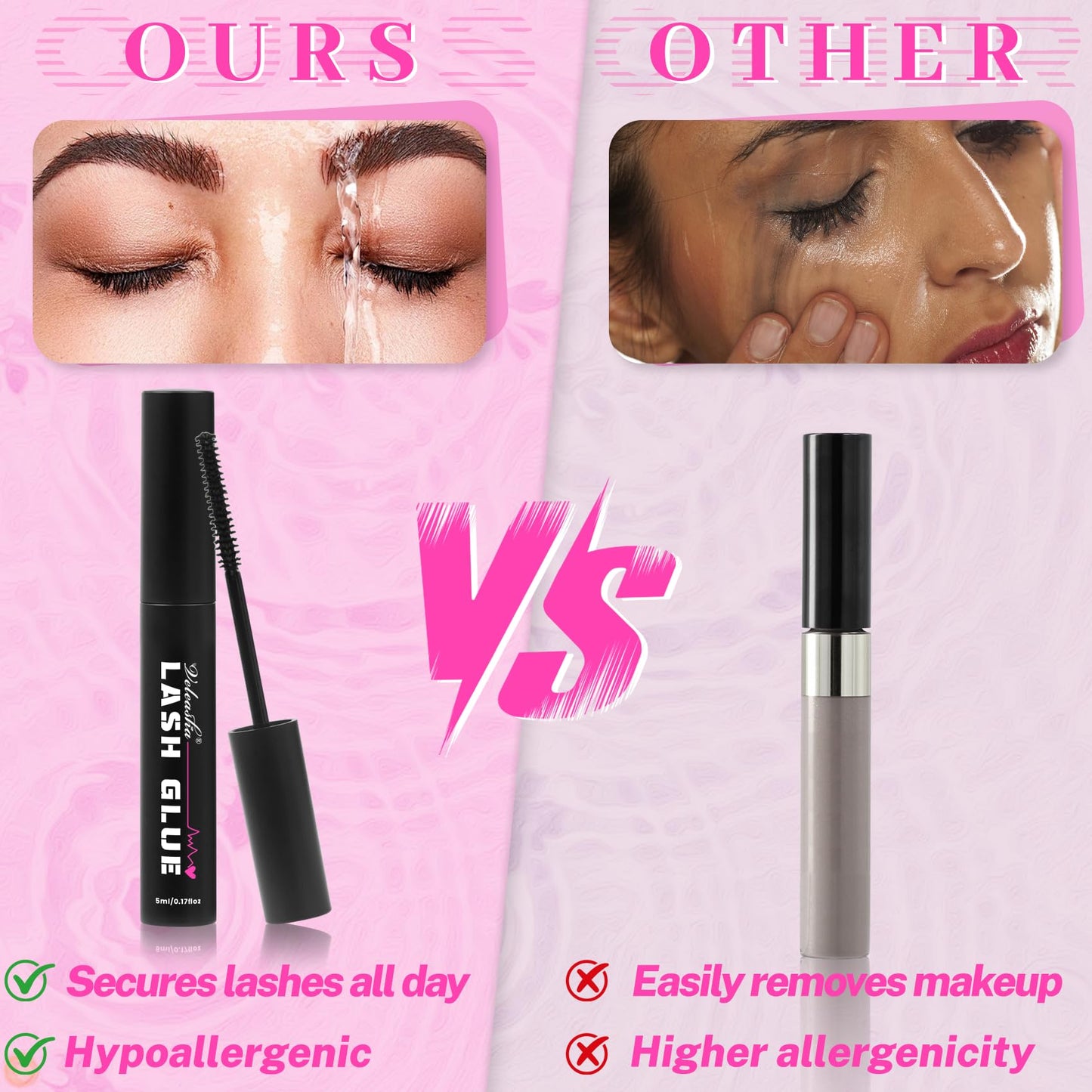 Veleasha Lash Glue Waterproof Long Lasting Eyelashes Glue for Cluster Lashes Super Hold Fast Drying Eyelash Bond for DIY Eyelash