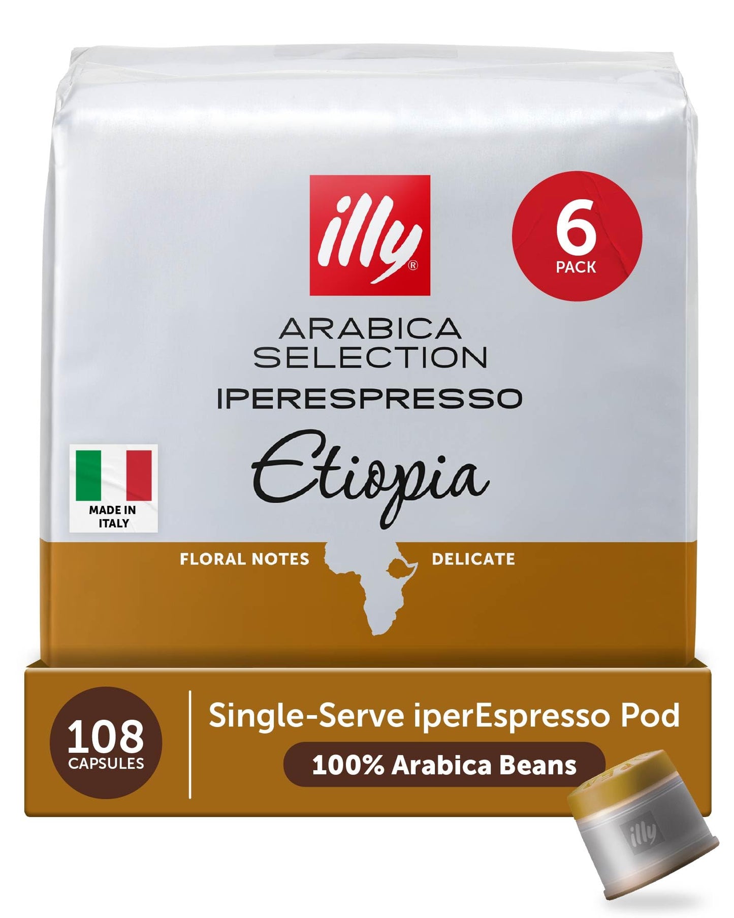 Illy Coffee IperEspresso Capsules - Single-Serve Coffee Capsules & Pods - Single Origin Ethiopia Medium Roast - Notes of Jasmine Orange Blossom and Chamomile - 100% Arabica - 18 Count (Pack of 6)
