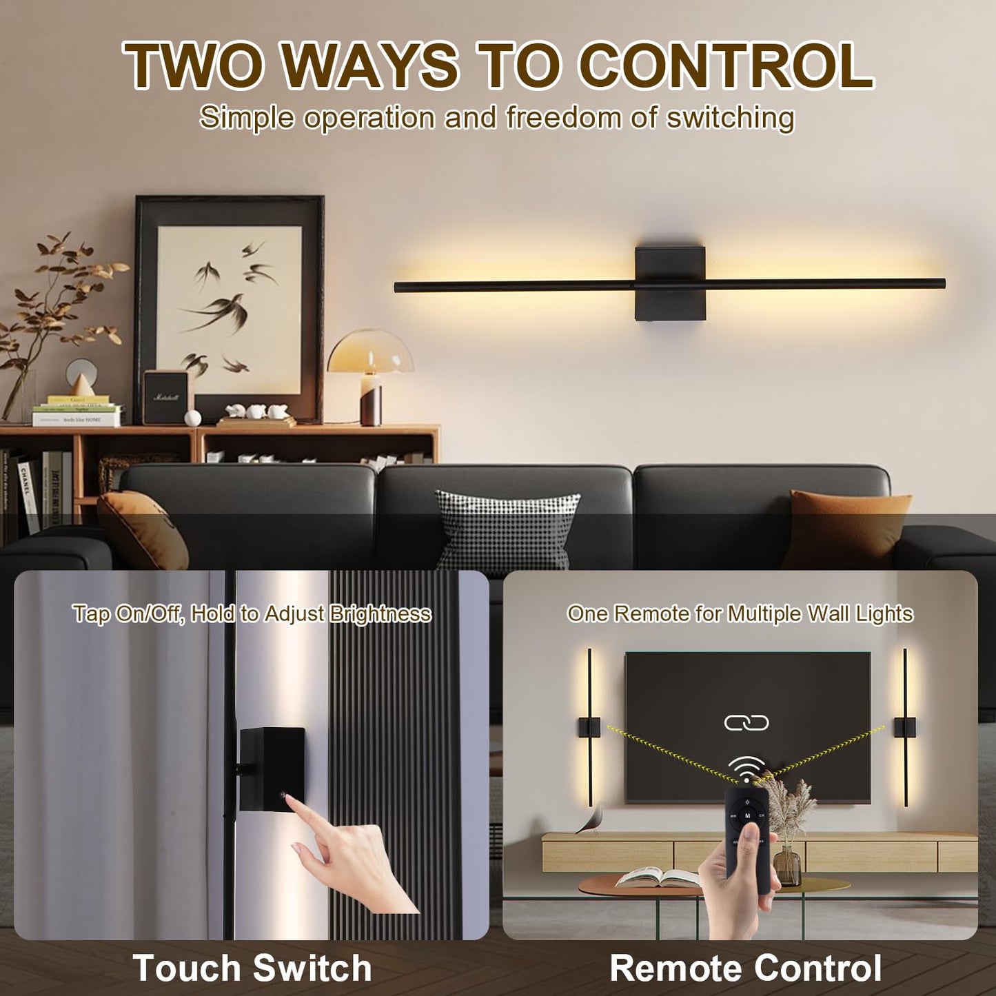 Linkenail Battery Operated Wall Sconces Set of 2, USB Rechargeable, Remote Control, 32 Inch, Black, Metal, Model XTFD-DC-HS