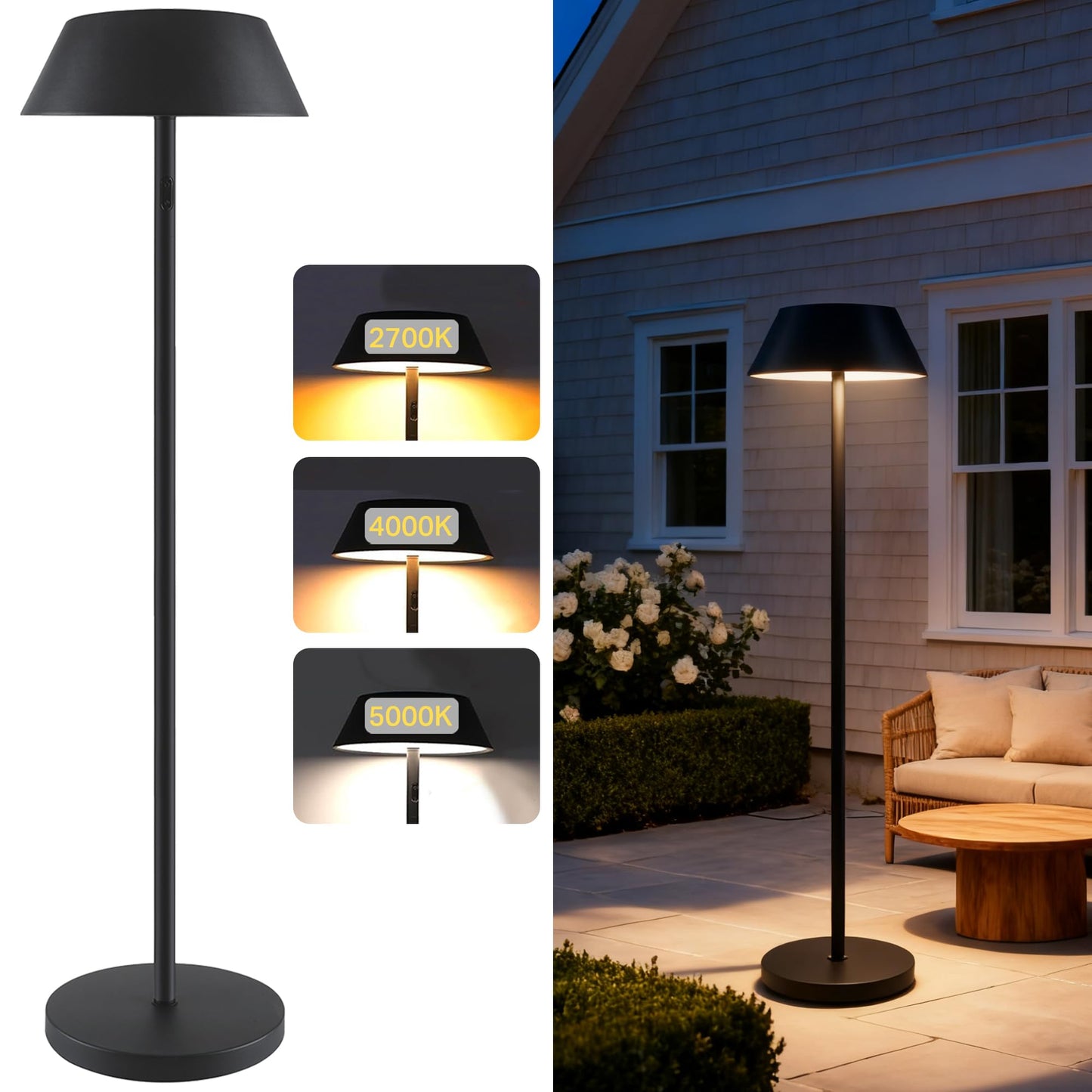 Bobcat Lighting Outdoor Solar Powered Floor Lamp for Patios, Decks, Outdoor Living Spaces, Reading - Tall, Ultra Bright, Cordles