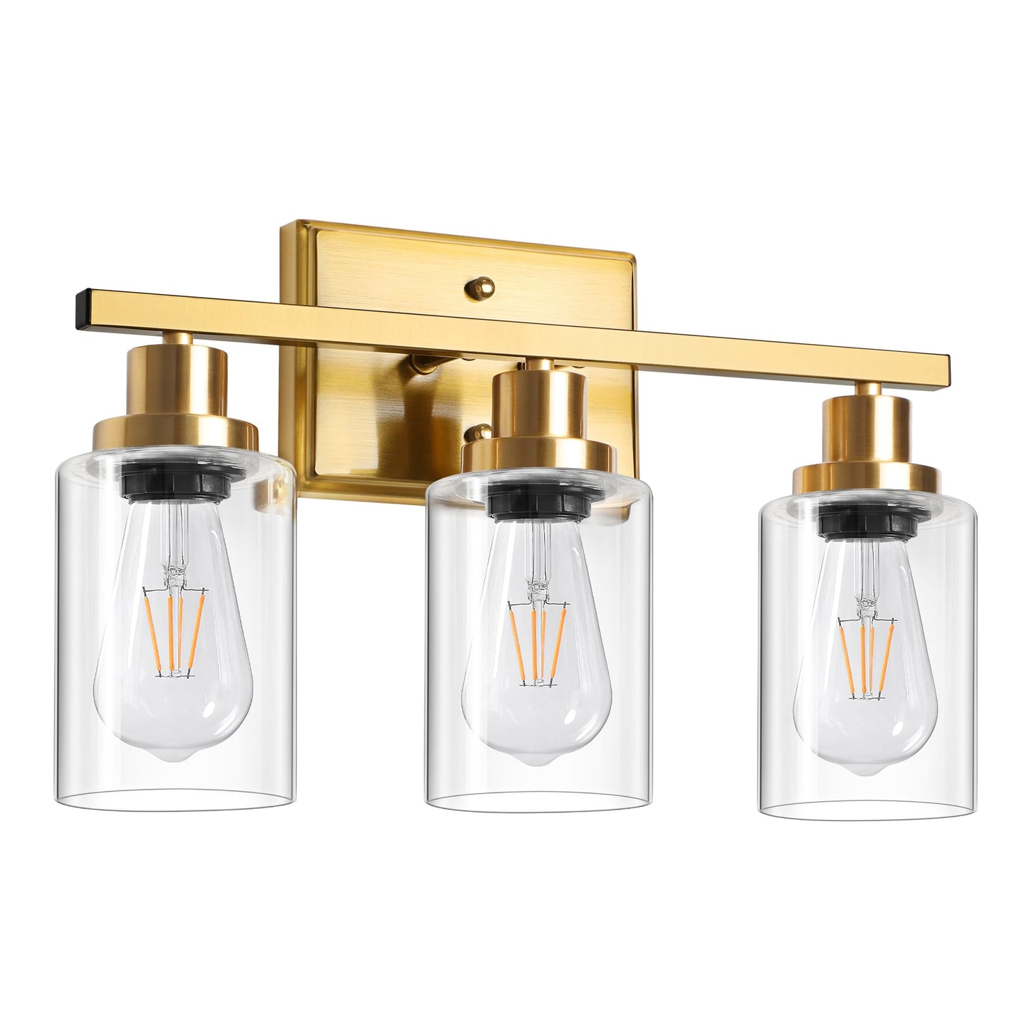Ascher Bathroom Vanity Light Fixtures 3 Light Wall Sconces Lighting With Clear Glass Shade Gold Wall Lights For Mirror Kitchen Living Room Gallery E26 Base (Bulbs Not Included)