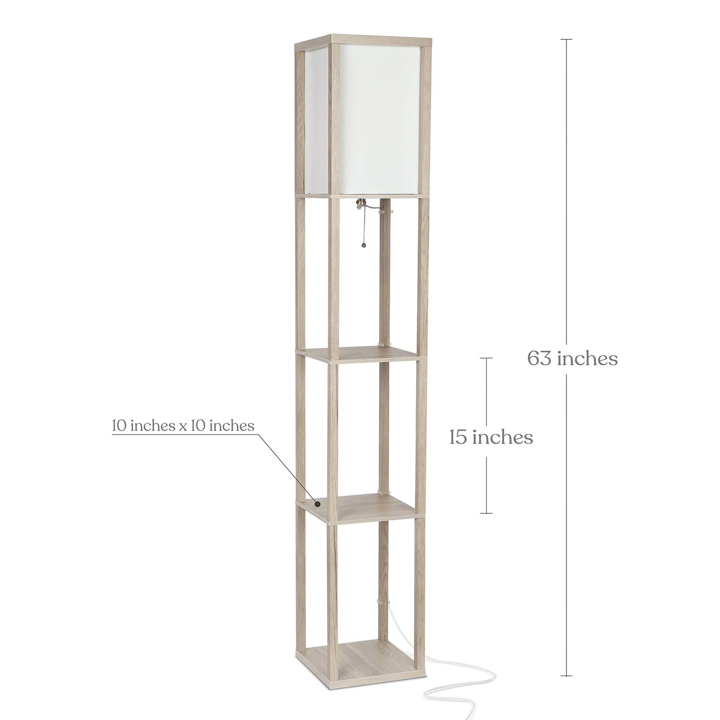 Brightech Maxwell Modern Shelf Floor Lamp with Shade, LED Bulb - Rustic Wood, Model FL-MX-RW