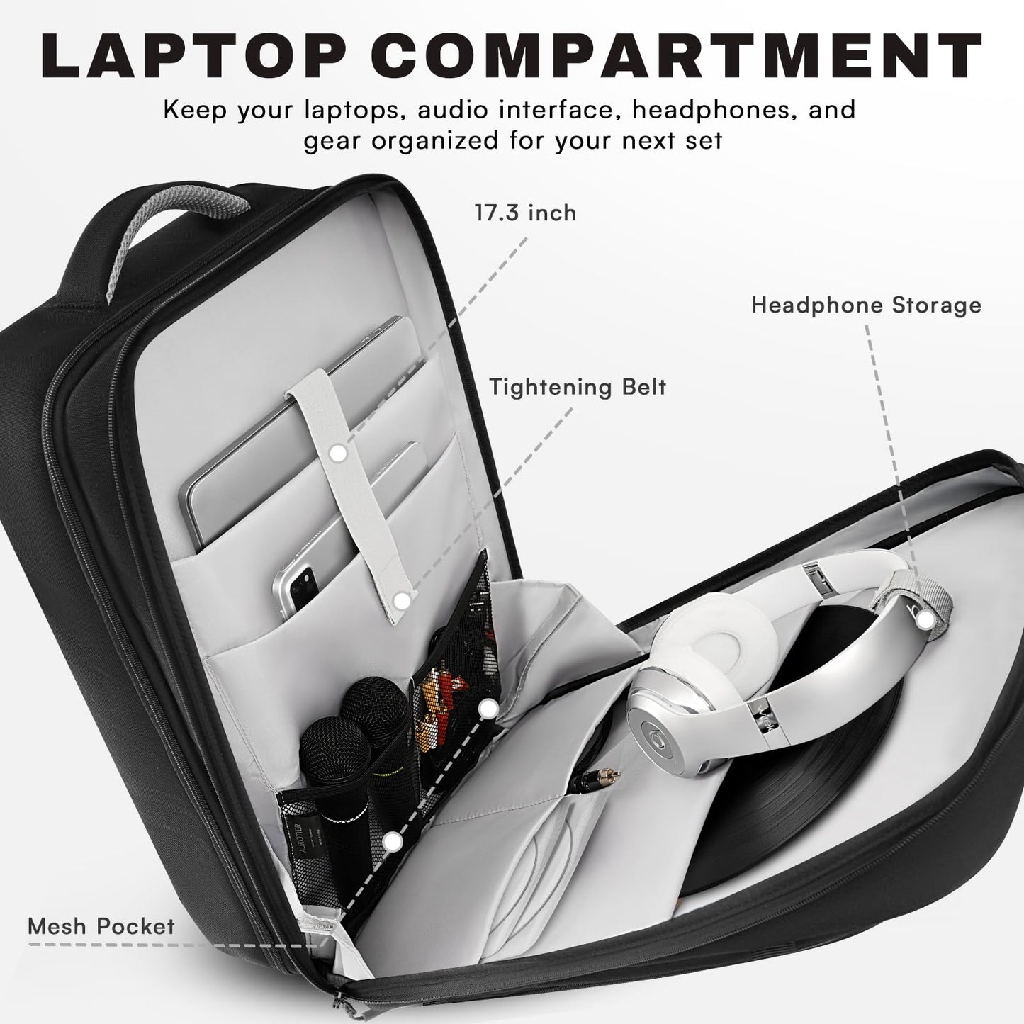 Aurotier Dj Controller Bag For Ddj-Flx4/Ddj 200/Ddj 400/Ddj Rev1, Padded Dj Backpack With Multi-Pocket For 17 Inch Laptop, Cable
