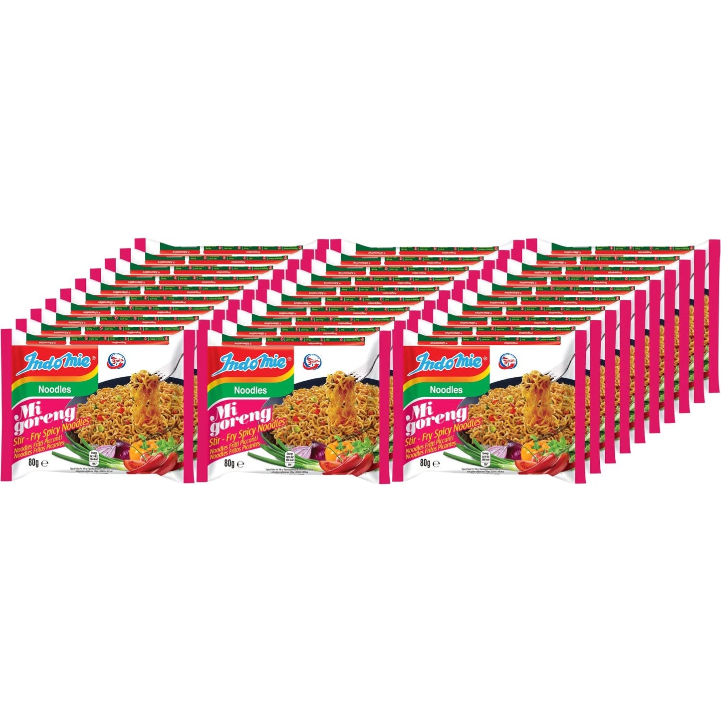 Indomie Mi Goreng Instant Stir Fry Noodles, Halal Certified, Hot & Spicy / Pedas Flavor (Pack of 30), 2.82 Ounce (Pack of 30)