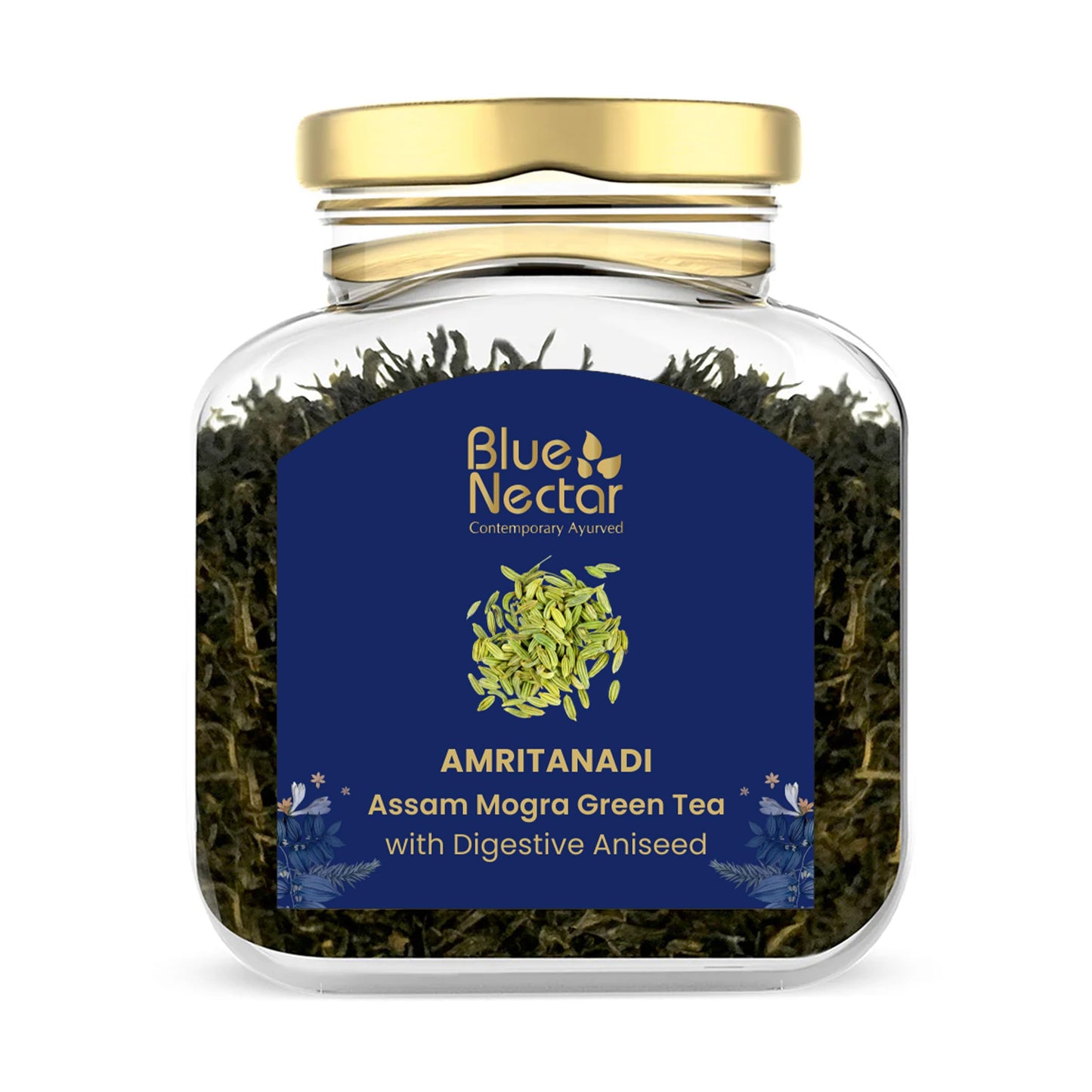 Blue Nectar Aniseed Green Tea Leaves | Supports Digestion | Reusable Glass Jar | Natural Green Tea Loose (50 Gm + 15 Gm Free)