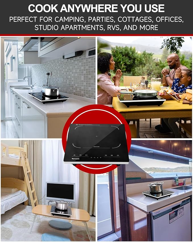 Portable Induction Cooktop, Hot Plate Countertop Burner with 8 Temp Levels, Timer, Auto-Shut-Off, Touch Panel, LED Display, Auto Pot Detection, Child Safety Lock