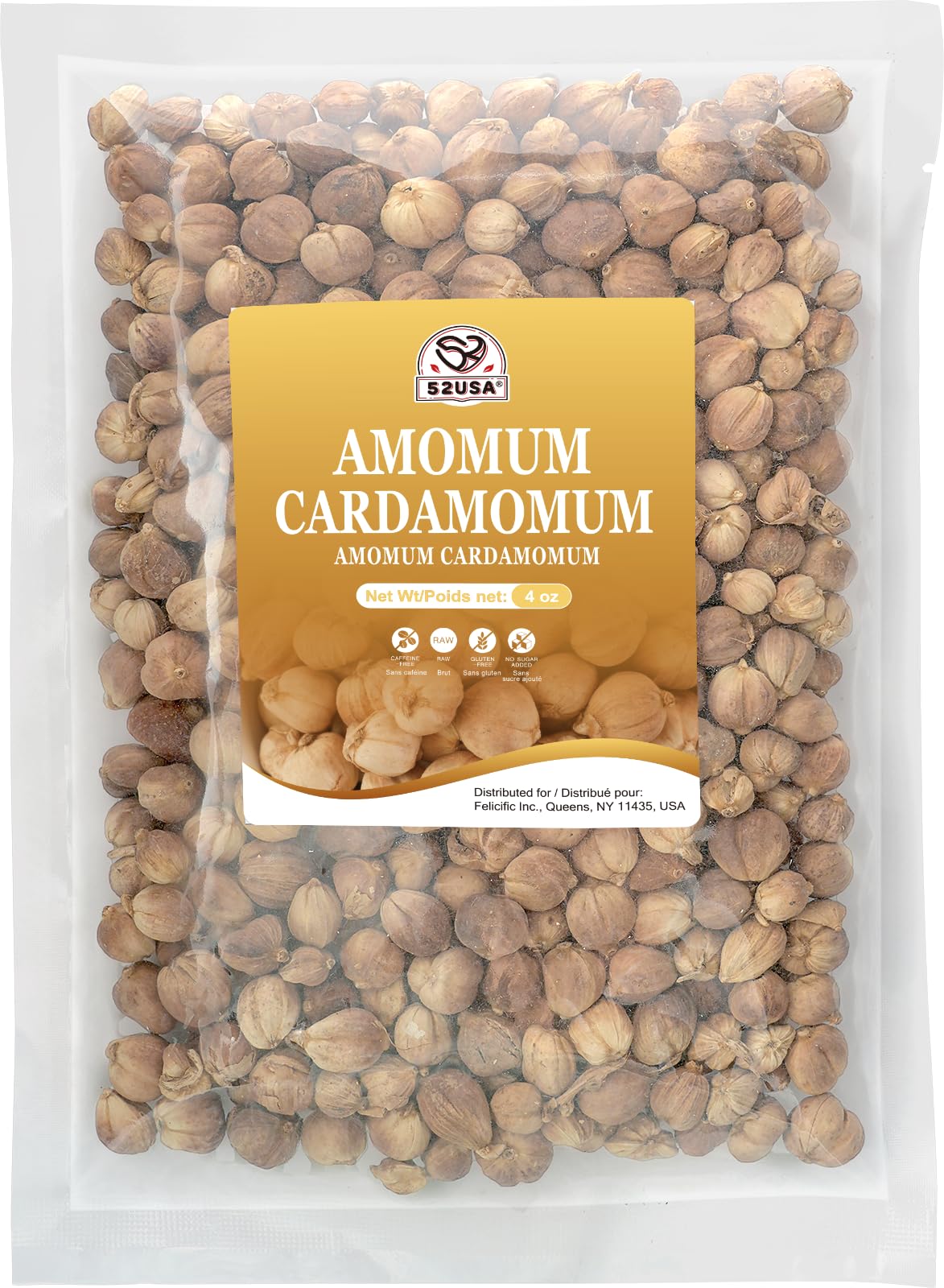 52USA Cardamom Pods White Cardamom 4oz-NON GMO Verified Amomum Cardamomum Bai Dou Kou White Cardamom Seeds Aromatic & Natural Aromatic Spice for Cooking Herbal Tea & Traditional Remedies