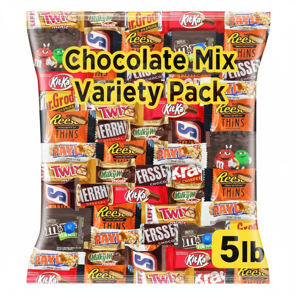 Chocolate Assorted Bulk Candy Variety Pack 5lb - Mini Chocolate Bars, Milk & Dark Chocolate Mix - Individually Wrapped Bulk Cand