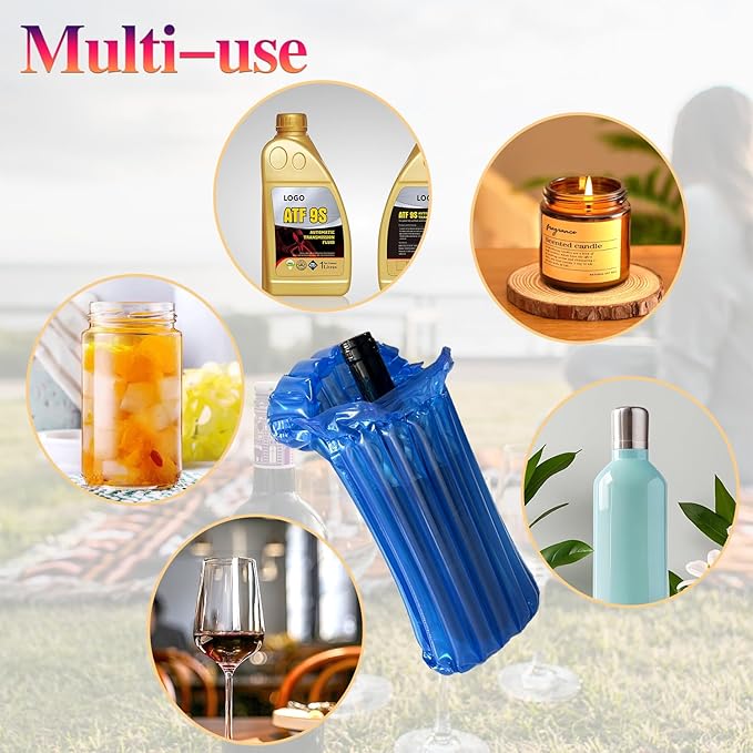 Wine Bottle Travel Protector Bags Blue Inflatable Wine Bottle Travel Sleeve 40 Packs Reusable Wine Shipping Sleeves with Inflator Pump