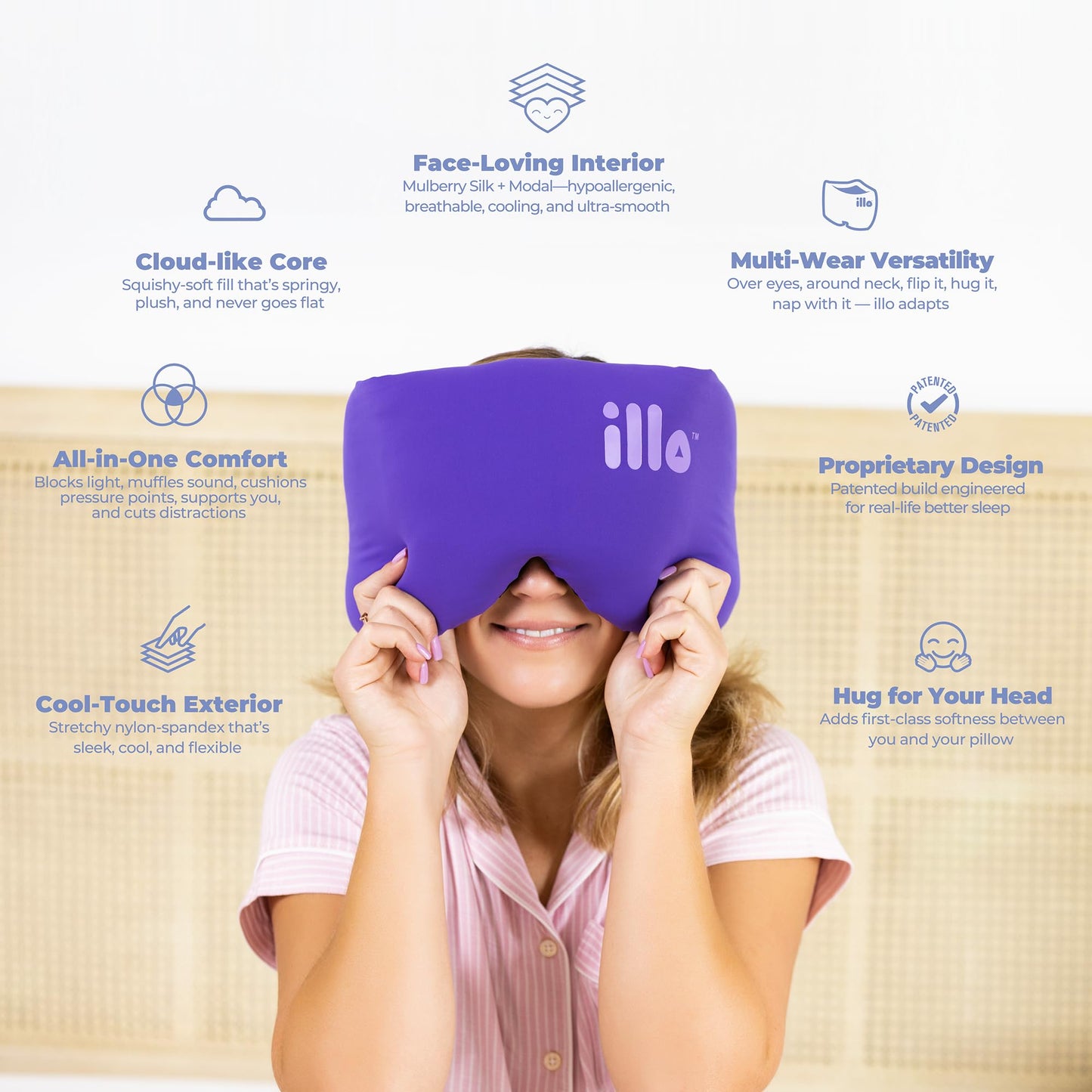 illo Wearable Pillow Sleep Mask | Soft Mulberry Silk Blackout Women Sleeping Eye Mask | Best for Her Home Bed Work Camping Airplane | Great Birthday Gift for Mom Sister Grandma Girlfriend & Teacher