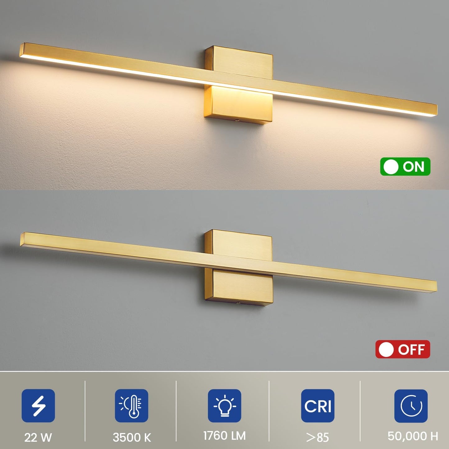 Epinl Gold Vanity Lights For Bathroom - 31.5 Inch Brushed Gold Bathroom Light Fixtures Over Mirror 22W Led Dimmable Wall Sconce Lighting Fixture 5Cct Vanity Light Bar For Bathroom Bedroom