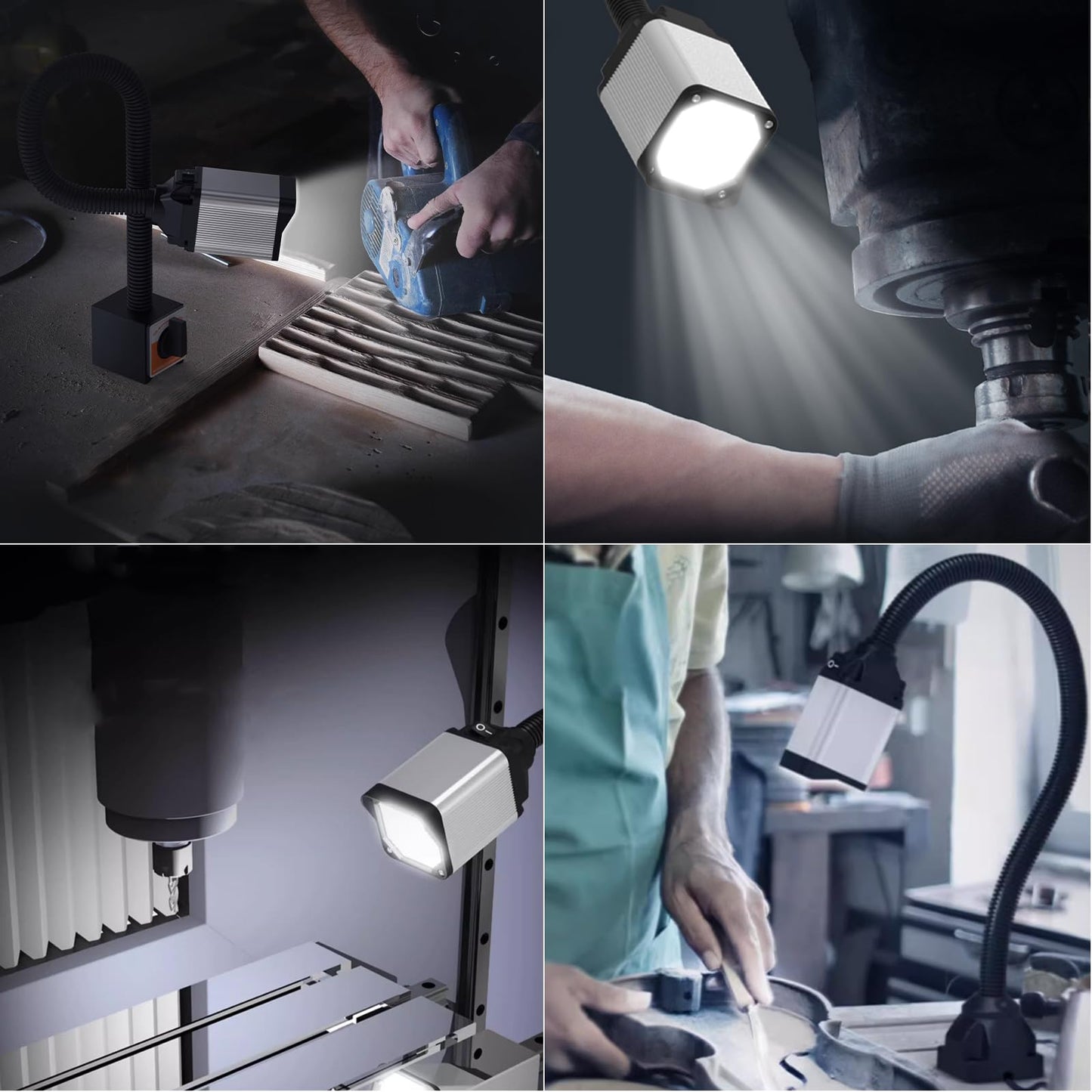 Led Lathe Work Light 20In Flexible Gooseneck Lamp With 28Leds 1200 Lumen Machine Light For Lathecnc Milling Drill Press Sewing Machine Industriallighting 120V(Base With 4Screw Holes)
