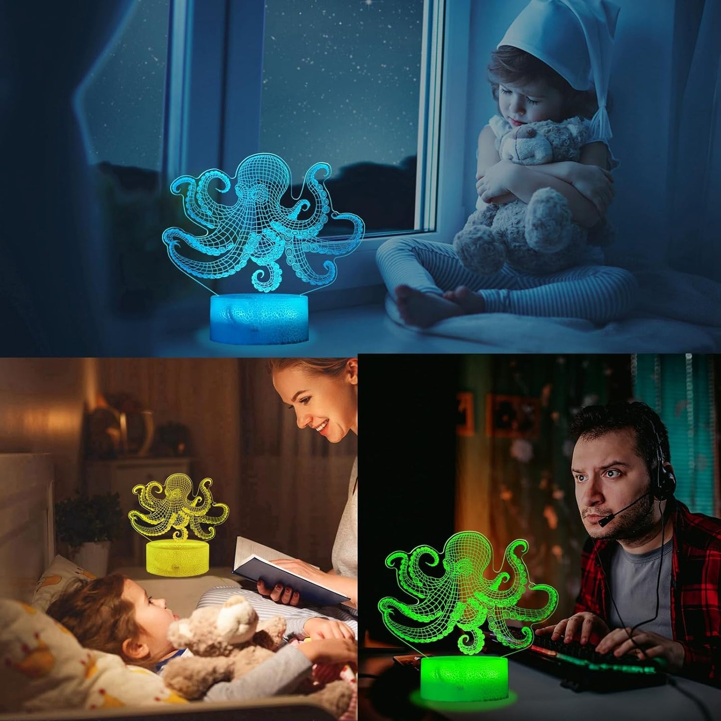 Octopus Night Light, 3D Illusion Night Light Lamp, Octopus Stuff with 16 Colors Changing, Timer, 4 Flash Modes and Dimmable, Kids Room Decoration, Xmas Gifts