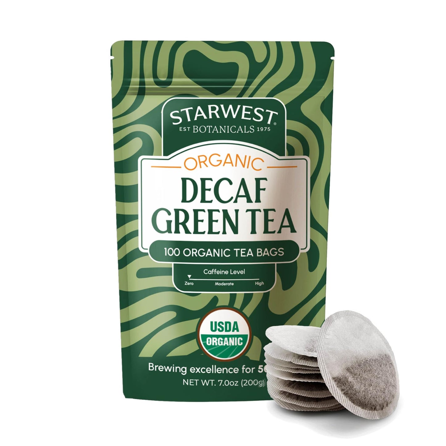 Starwest Botanicals Organic Decaf Green Tea - Decaffeinated Herbal Tea Caffeine Free Tea with Antioxidant Properties USDA Organic Green Tea Leaf Non GMO - Bulk Pack 100 Tea Bags