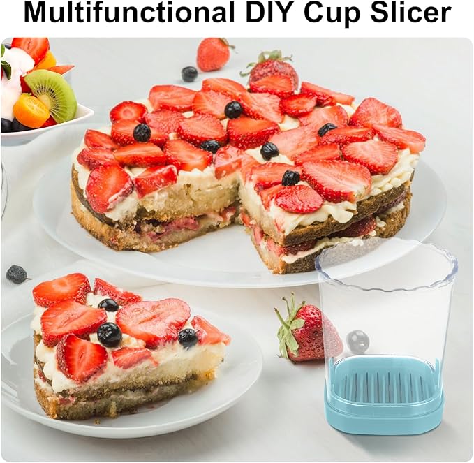 Strawberry Slicer:Fruit Slicer Cup Veggie Salad Speed Cutter for Strawberries Egg Banana Mushroom Cucumber Kiwi the Kitchen Portable Slicing Tool (Blue)