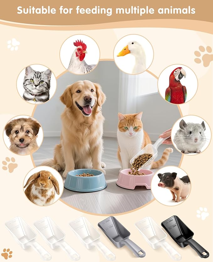 2-Pack Dog Food Scoop 1 Cup, Plastic Pet Food Measuring Scoop With Measuring Lines (1/2 & 1 Cup Markings) for Dogs, Cats, Fish, Bird(Transparent