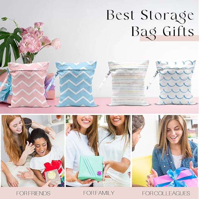 4 Pack Wet Bag for Swimsuit, Beach Travel Essentials Wet Dry Bag, for Sunscreen Toiletry Dirty Clothes Yoga Gym Diaper, Friend Summer Beach Vacation Gifts. Wave