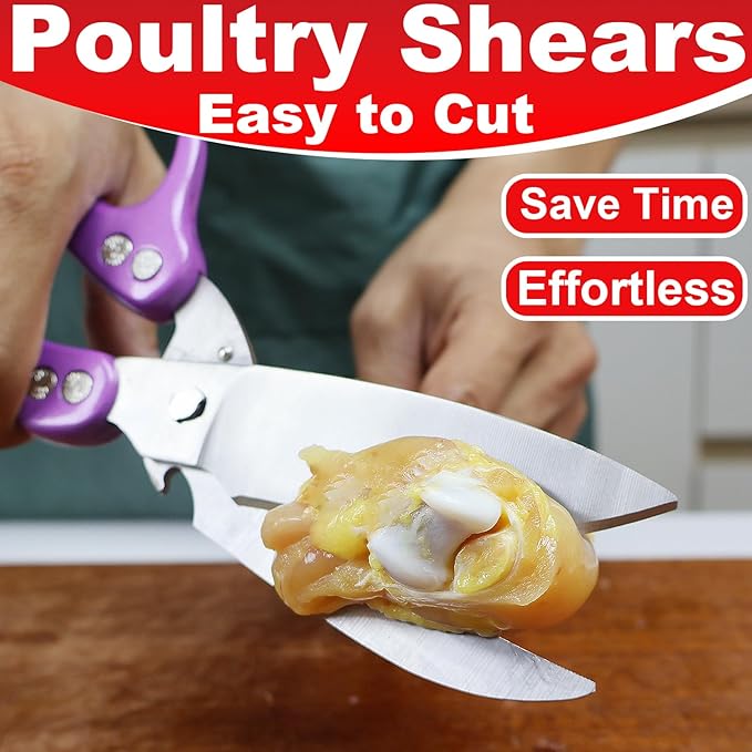 Heavy Duty Poultry Shears,Kitchen Shears for food Heavy Duty,Kitchen Scissors All Purpose,Rigid,Chicken,Fish,Meat,Easily Separable for Thorough Cleaning,Dishwasher Safe(PURPLE)