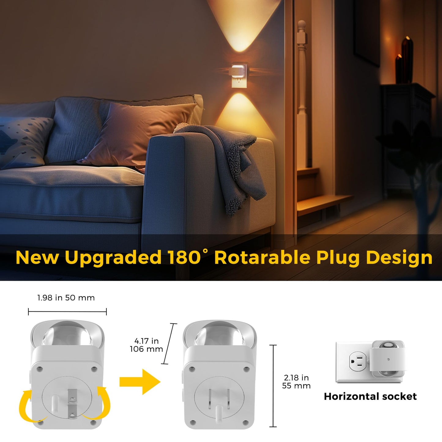 L Lohas Led Night Lights Plug Into Wall Night Light Projector Dusk To Dawn Sensor Rotating White Nightlight For Kids Soft White Ambient Lighting For Bathroom Gaming Room Gifts 1 Pack