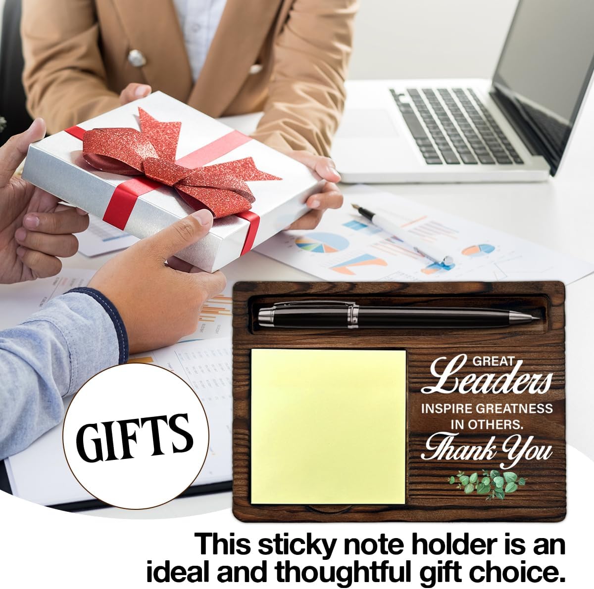 Thank You Leader Gifts Sticky Note Holder Appreciation Gifts for Boss Manager Leader, Leadership Self-Stick Note Pad Holders Home Office Decor
