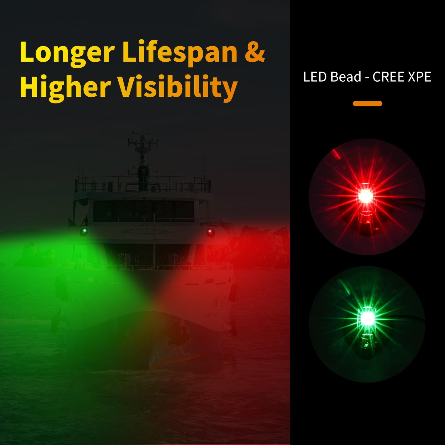 Rvzone Boat Navigation Lights Bow Lights For Boats Red And Green Led Marine Navigation Lighting Ip67 Waterproof Led Boat Lighting Bow And Stern Nav Light For Pontoon Yach Marine (Black)