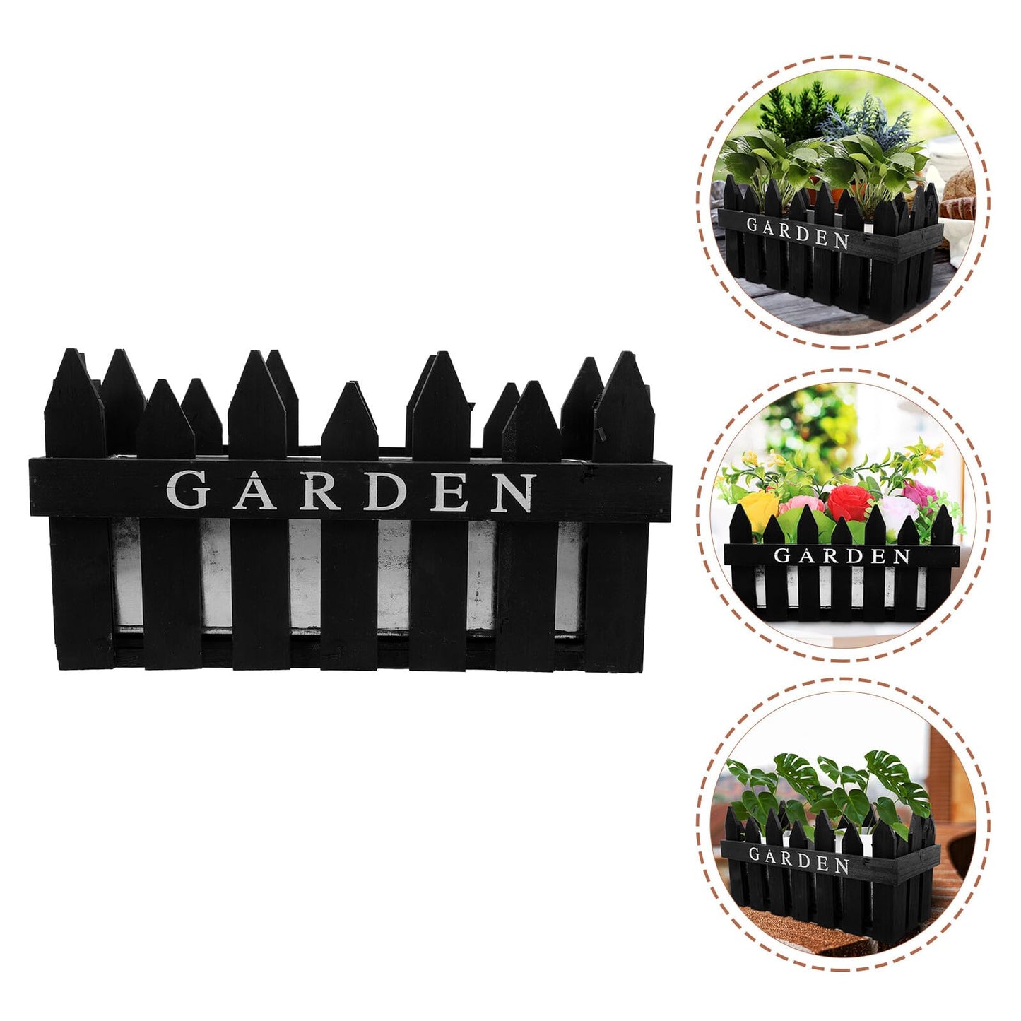 PAMINGONO Rectangular Wooden Fence Planter Box, Black Pastoral Style Flower Pot for Garden and Home Decoration, Wooden Plant Container Suitable for Outdoor Patio and Indoor Use