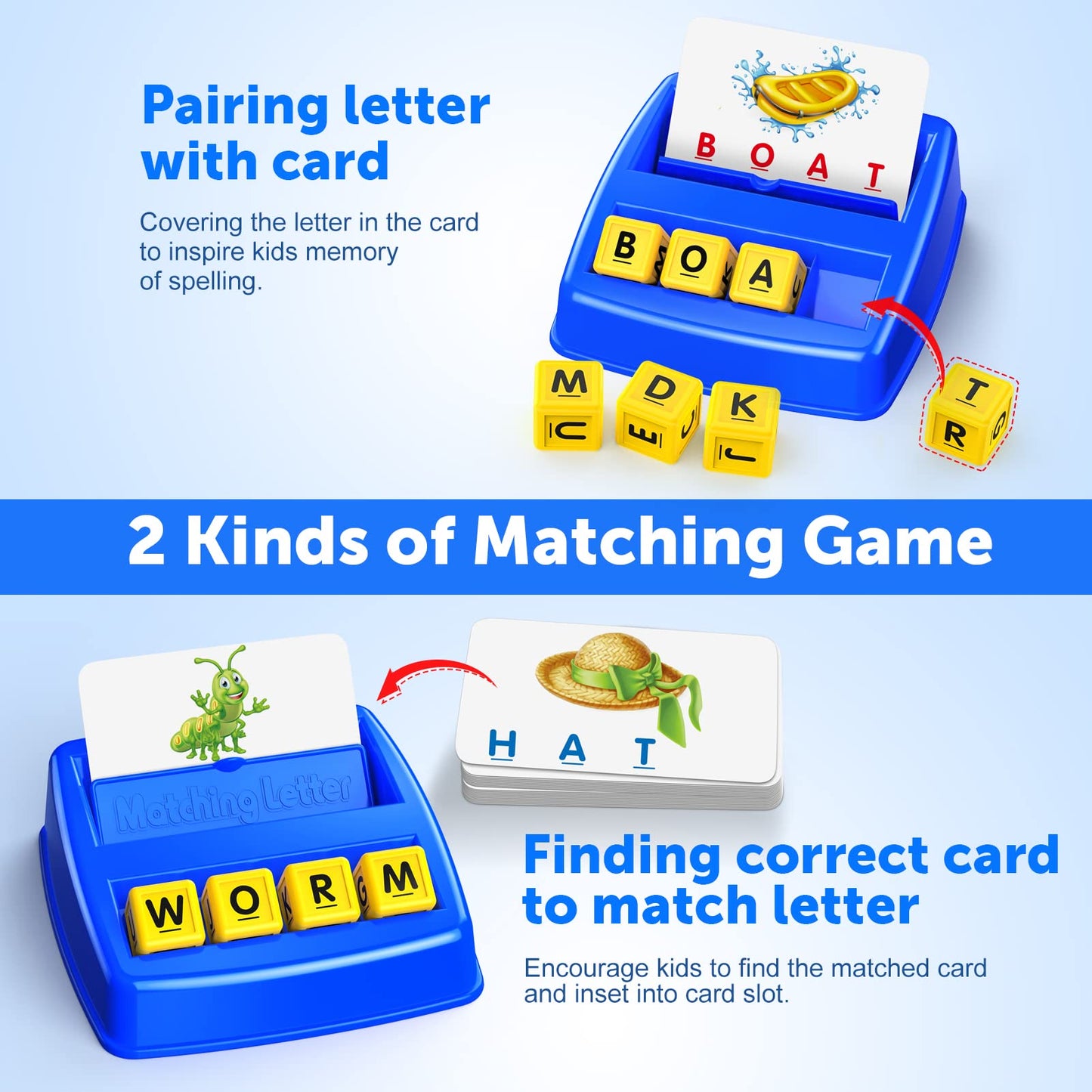 LIWIN LET'S GO! Learning Games for Kids Ages 3-8, Matching Letter Game for Kids Toys Ages 3-8 Educational Toys for 3-8 Year Olds Boys Girls Birthday Party Gifts for 3-8 Year Olds Boys Girls Blue