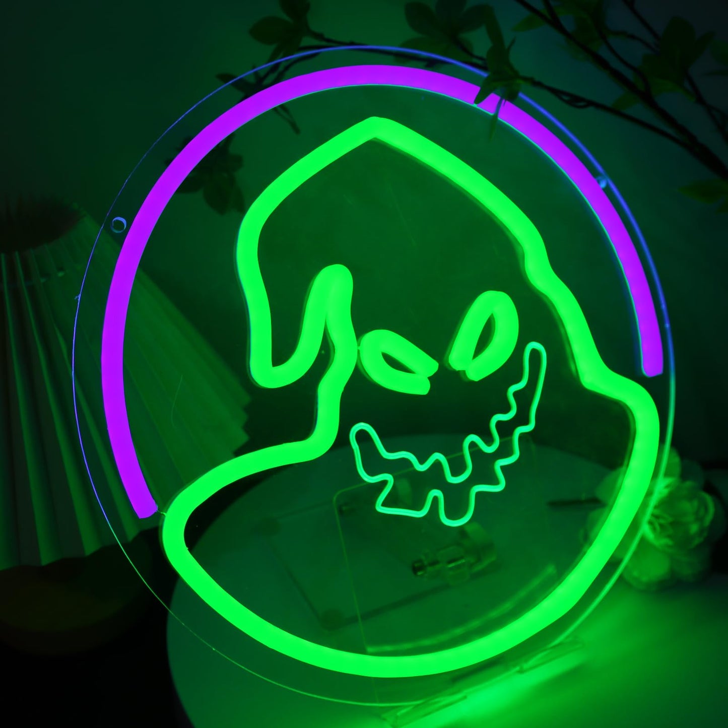 The Nightmare Ghost Neon Before The Christmas Sign Roll the Dice Oogie Bogie Neon Hanging Wood Wall Decor Spooky Halloween Christmas Ogie Bogie Decor for Wall Decor for Man, Children