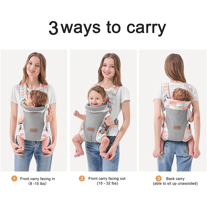 3-in-1 Baby Carrier Newborn to Toddler - Ergonomic(7.5-45lbs),Cozy Baby Carrier,Enhanced Lumbar Support,Easily AdjustableLightweight & Breathable Child Carrier (Geometry)