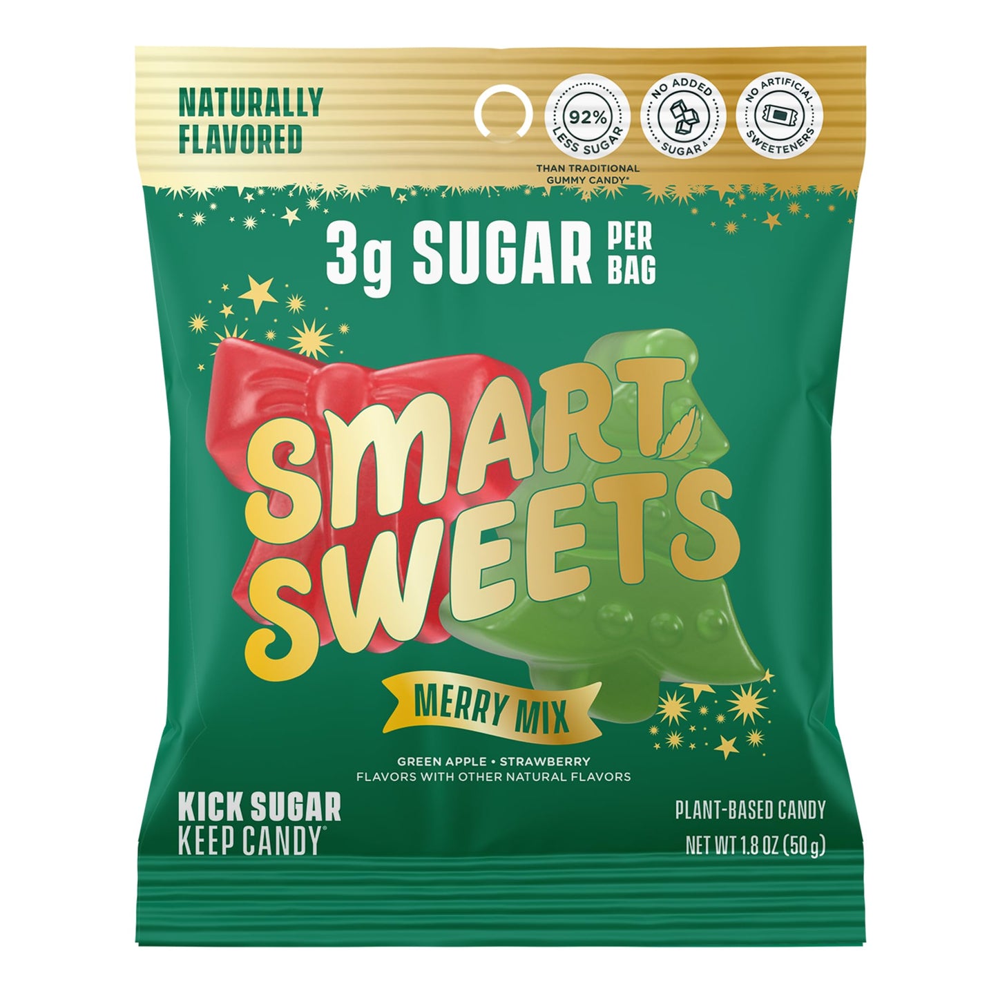 SmartSweets Merry Mix Gummy Candy: 1.8oz (Pack of 14) Gummy Candy with Low Sugar Low Calorie No Artificial Sweeteners Plant-Based Gluten-Free Healthy Snack for Kids & mature-themeds Holiday Treat