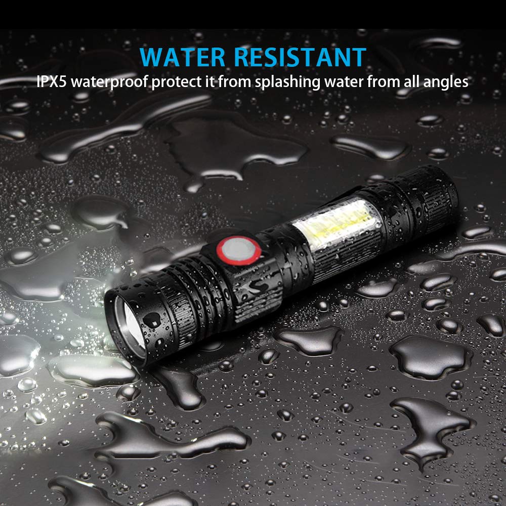 Vnina Rechargeable Tactical Flashlight - USB Magnetic, 4.7 In, Aluminum, 2 Pack, Waterproof, High Lumen, Zoomable