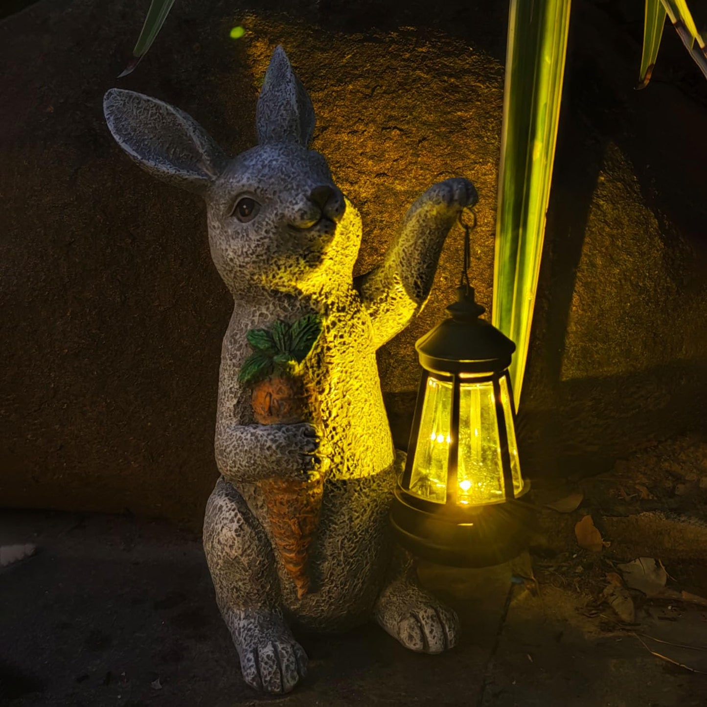 Garden Statues Rabbit Solar Lantern Outdoor Handmade Resin Statue Bunny With Cute Carrot For Patio Yard MotherS Day Gift Ideas (Rabbit1)