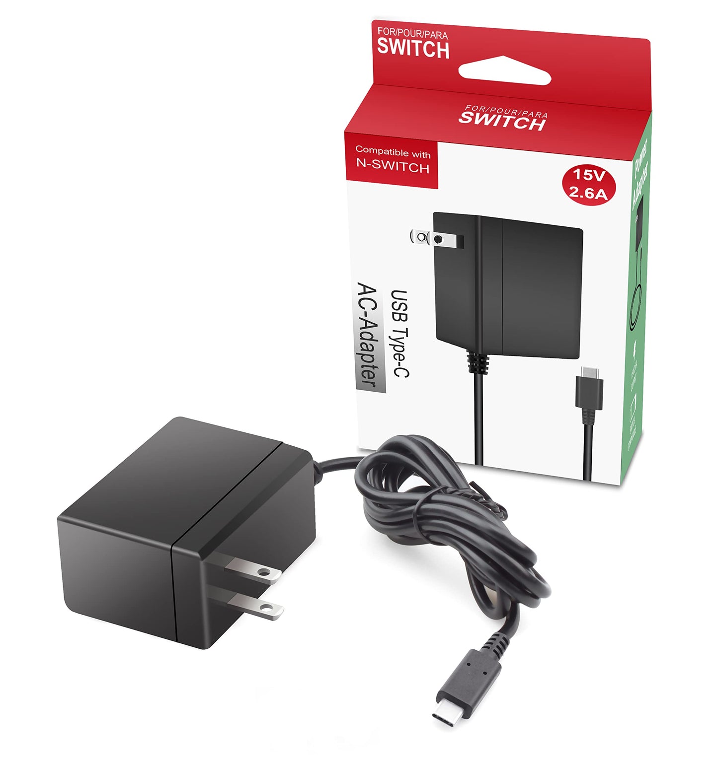 15V 2.6A AC Adapter Compatible with Nintendo Switch Game Console Switch Lite LITE OLED & Pro Controller SwitchDock, Wall Charger