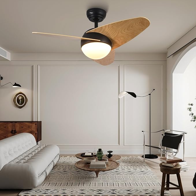 36" Ceiling Fans with Remote Control, Modern Ceiling Fans with Lights, Quiet Ceiling Fan with LED Light, Reversible DC Motor, 3 Colors, 5 Wind Speeds and Timer Function for Bedroom Living Room