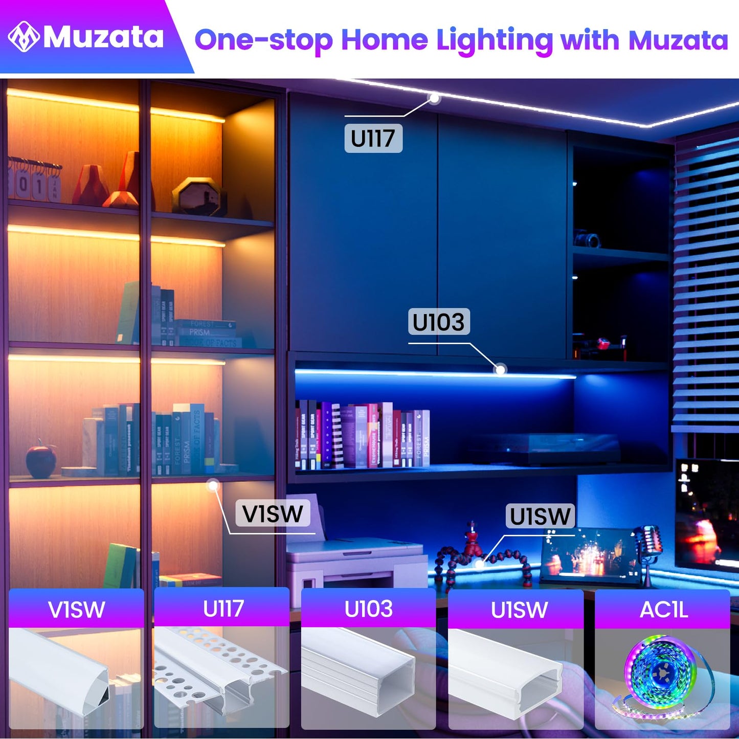 Muzata LED Channel System 40Pack 3.3FT Aluminum Extrusion Silver with Milky White Cover U1SW