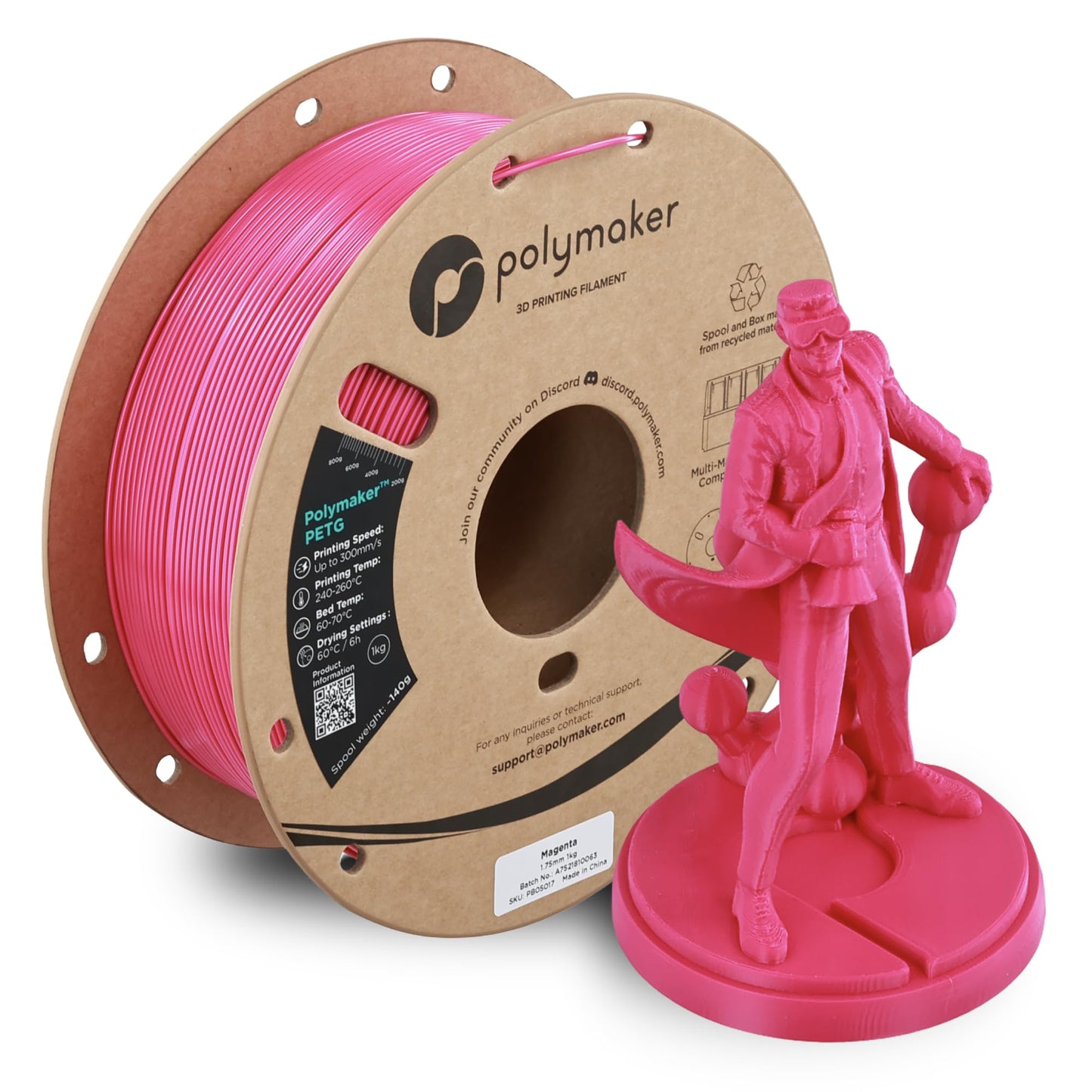 Polymaker PETG Magenta 3D Printer Filament 1.75mm 1kg, High Speed PETG up to 300mm/s, High Strength New Formula, Excellent Layer