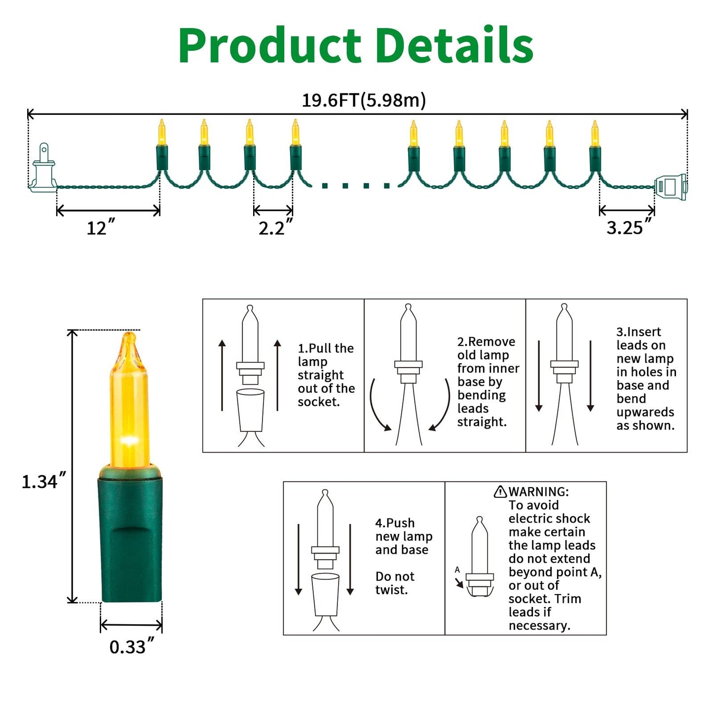 LAMPHOME Christmas String Light, 100 Count Mini Lights, Indoor & Outdoor Use, Yellow, Model HP-100-2/SB