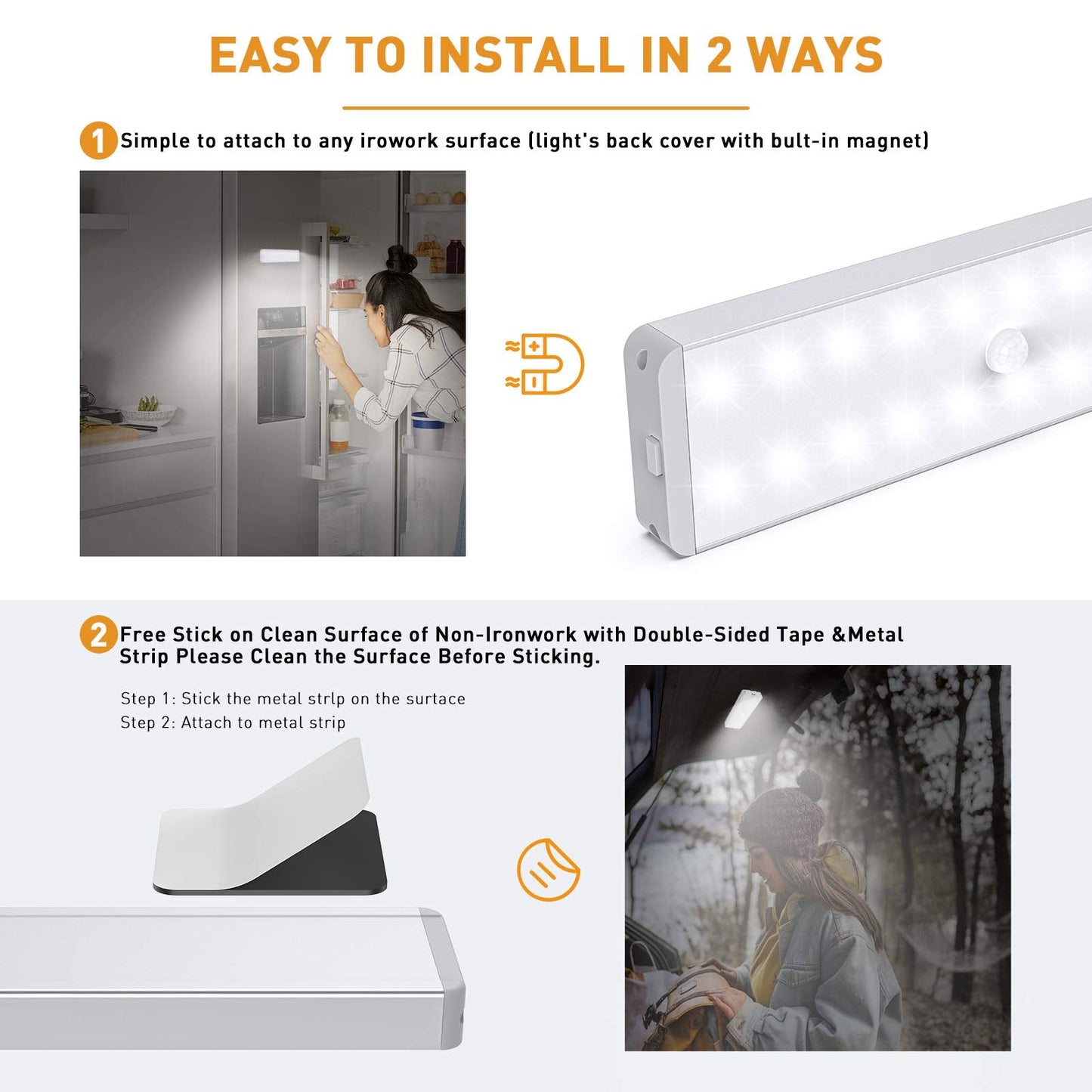Lightbiz LED Closet Light, 5 Pcs Dimmer Motion Sensor, USB Rechargeable, Wireless Night Light Bar, Aluminum, White, Model P150