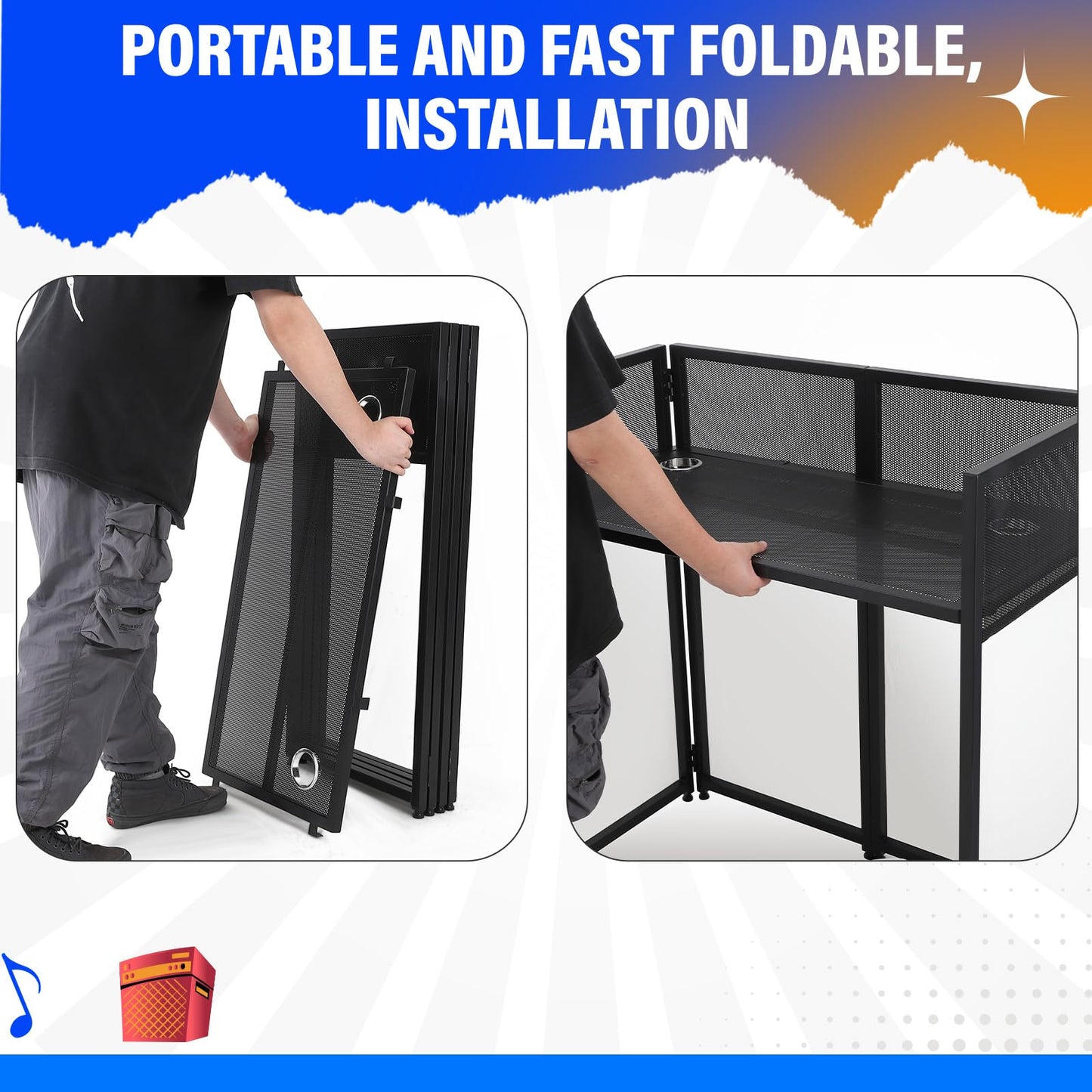 Portable Dj Facade Booth, Foldable Dj Table Station With White & Black Lighting Scrim,42L X46H X 25W Dj Stand Booth,With Adjusta