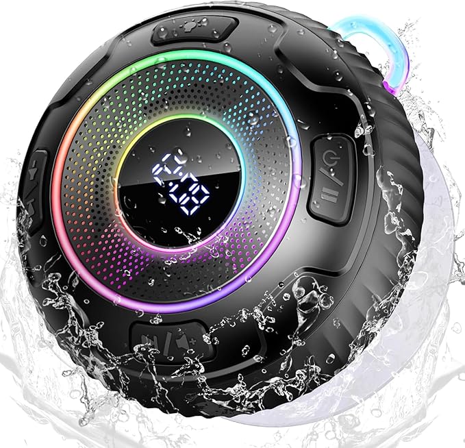 Bluetooth Shower Speaker, Portable Bluetooth Speaker with 360° HD Sound, RGB Lights