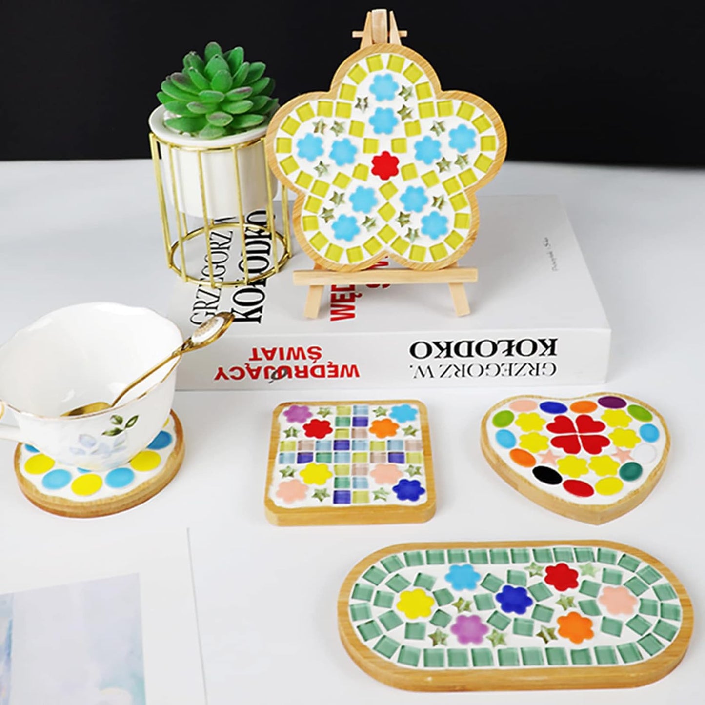 Mosaic Tiles for Crafts Assorted Color Ceramic Glitter Mosaic Supplies Pieces Bulk Square Flower Pentagram Ellipse Irregular Size, 100g (Flower Pentagram Ellipse Mix)