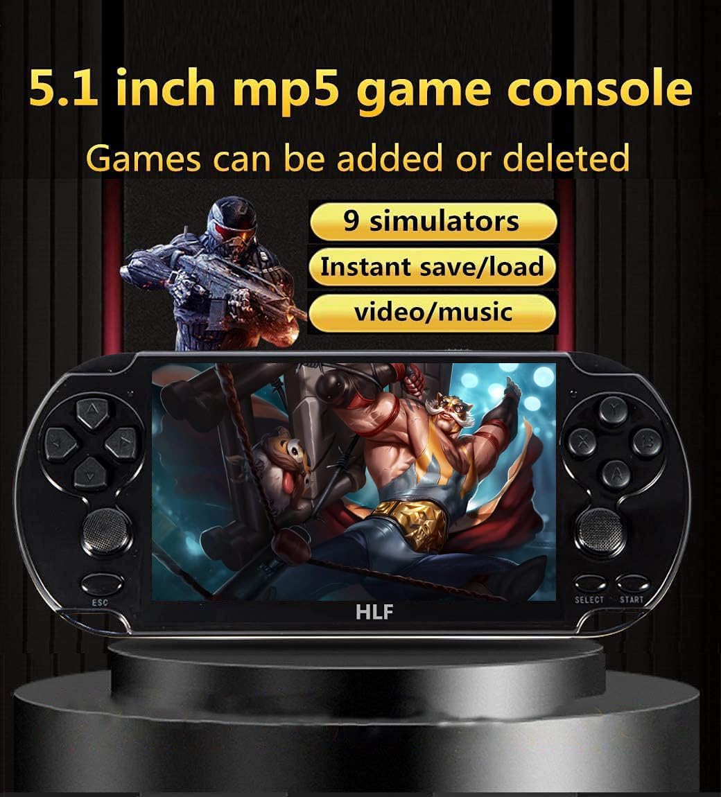HLF Multi-Function 5.1 Inch Video Game Console Built-in 7500 Retro Games Portable Handheld Portable Support Arcade Multiple Emulator Games Archiveable MP3/4 Men/Kids