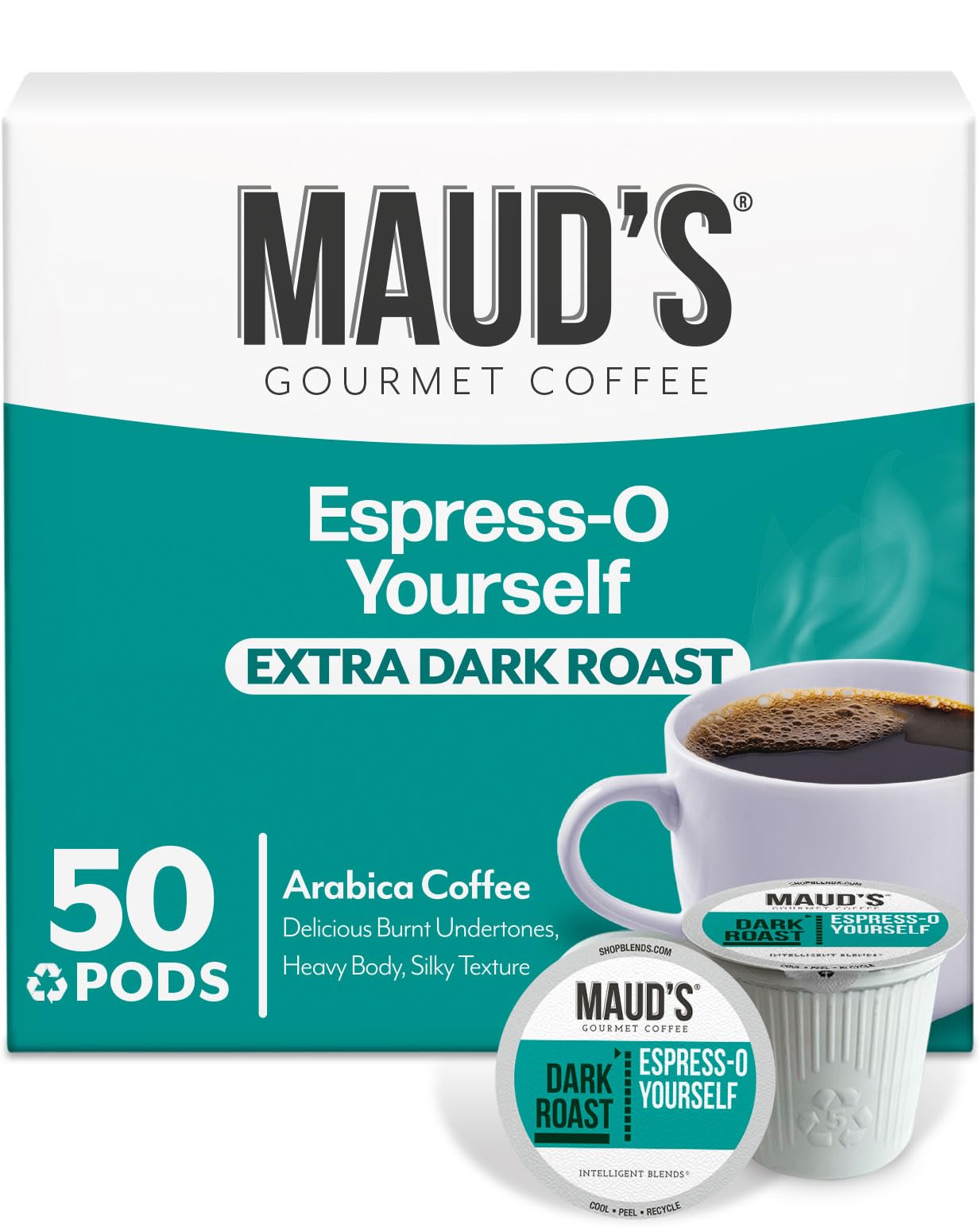 Mauds Espresso Roast Coffee Pods 50ct Dark Roast Coffee in Recyclable Single Serve Pods - 100% Arabica Coffee Compatible with Keurig K Cups Maker