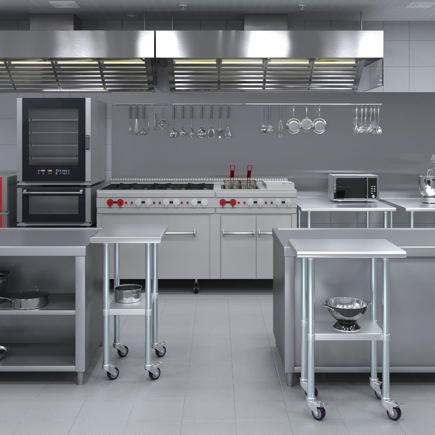 AmGood 18 in. x 24 in. Stainless Steel Work Table with Wheels | Metal Kitchen Food Prep Table | NSF