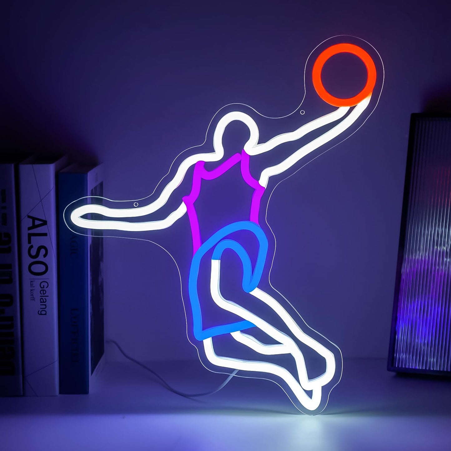 Basketball Neon Sign for Wall Decor Playing Basketball Decor Dimmable Led Neon Light for Bedroom Play Room Man Cave Sports Fan C