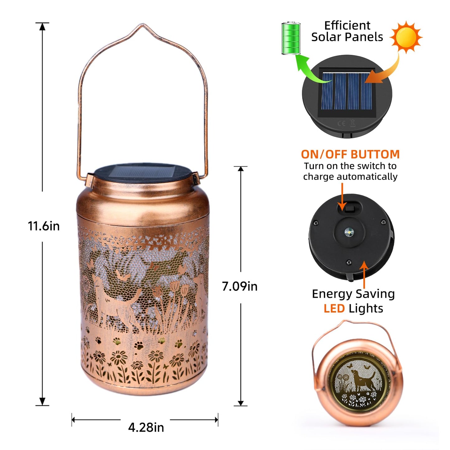 WACLSTDAY Solar Lantern - Outdoor Waterproof Metal Dog Decoration, Red Copper, Model B-W-DL-2508-GOU, Ideal for Yard, Lawn, Porch, Patio