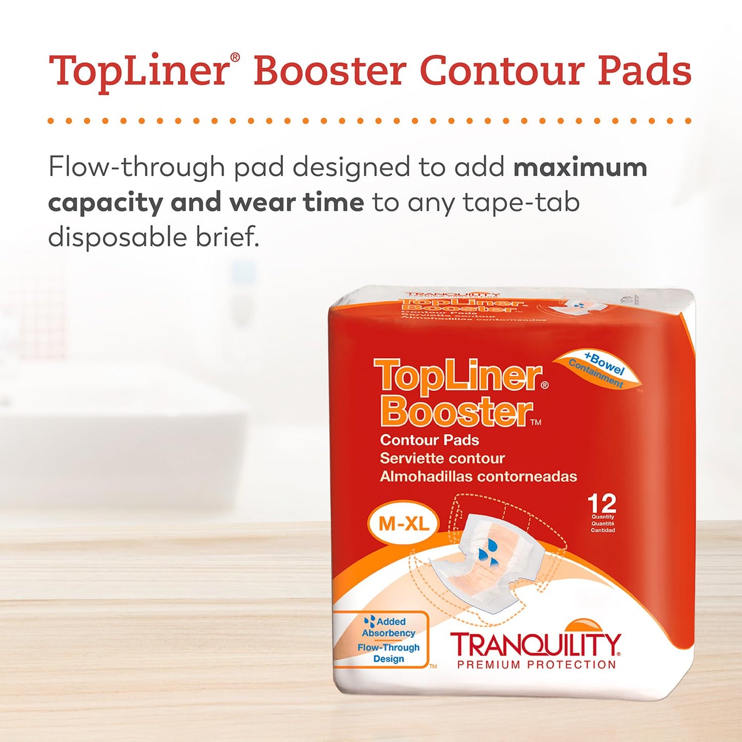 Tranquility TopLiner Disposable Absorbent Booster Contour Pads for Bowel Incontinence - Contour (21.5" x 13.5") - 120 ct