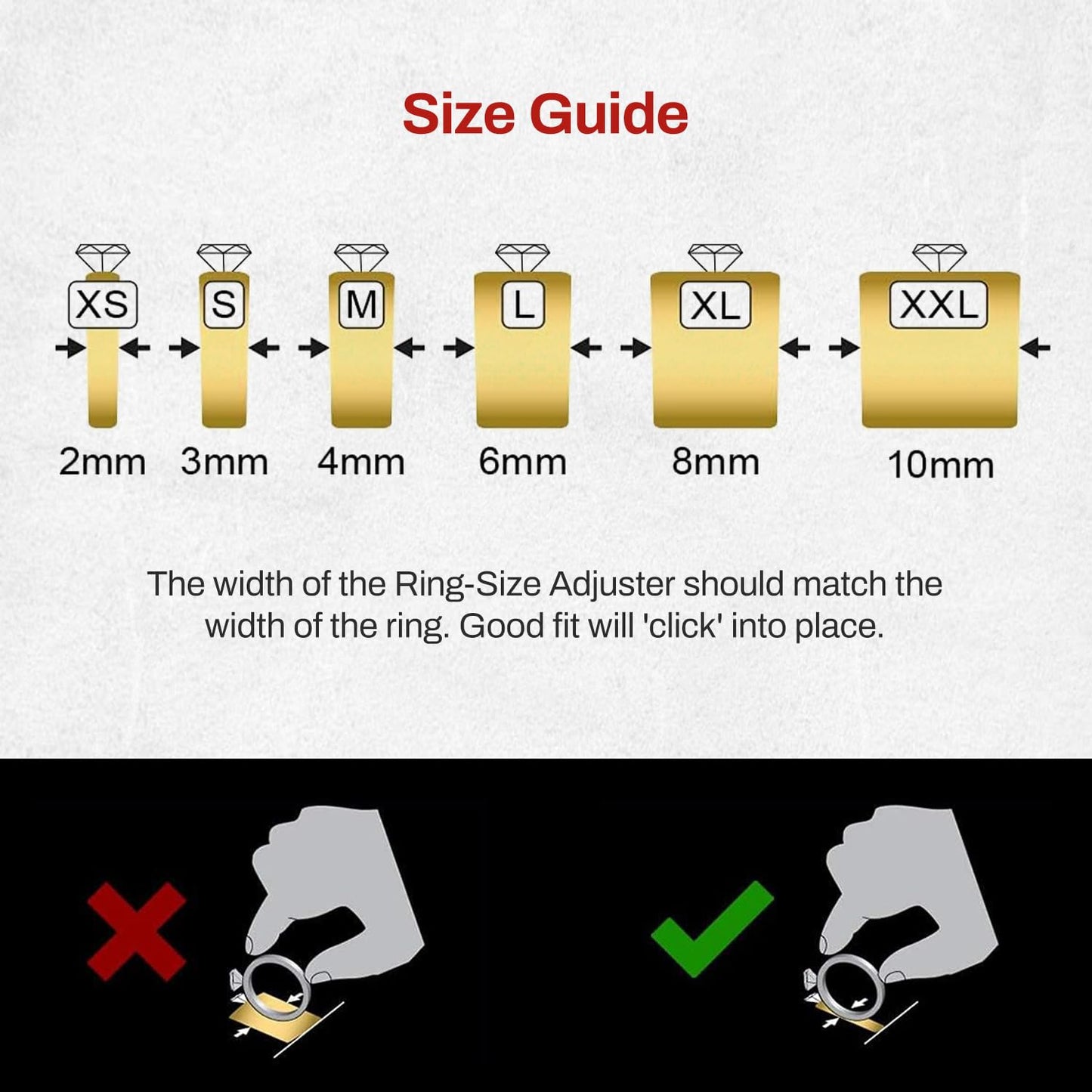 Chrome Cherry Ringo, Invisible Ring Size Adjuster for Loose Rings with 6 Sizes, Clear Ring Band Sizer Guard with the Care Pack,